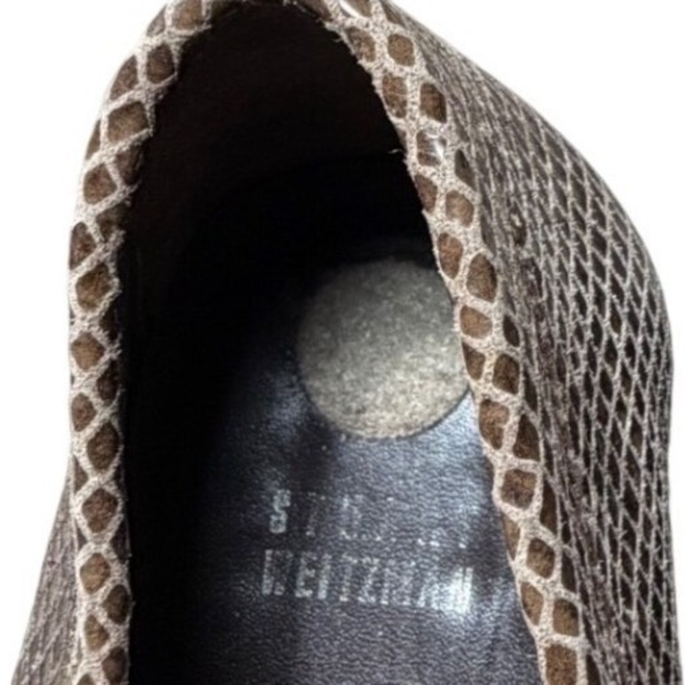 Stuart Weitzman Snakeskin Leather Bit Loafers Brown Slip On Womens Size 9 - Picture 2 of 9